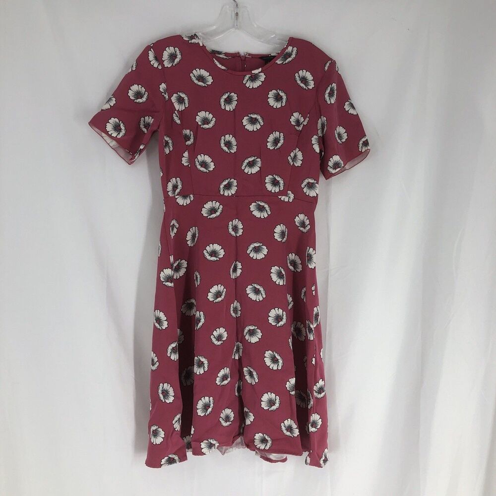 Ann Taylor Dress Womens 2 Pink Floral Short Sleeves Knee Length Stretchy